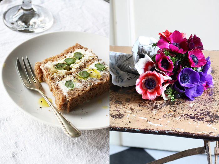 terrina di asparagi, ricotta e pane nero